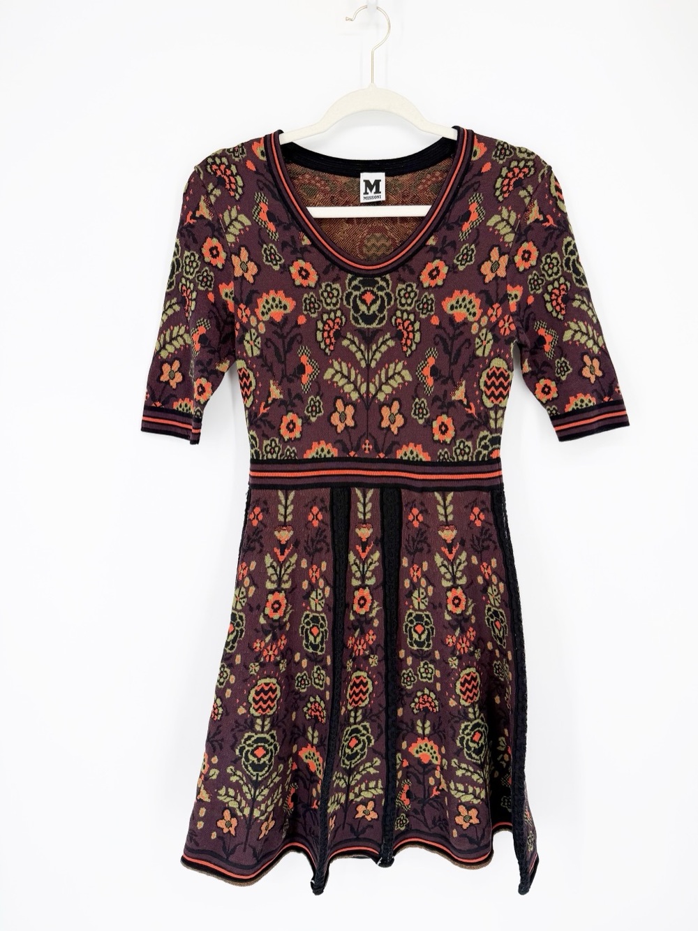 M Missoni Brown Floral Knit Midi Dress Small - Picture 2 of 11
